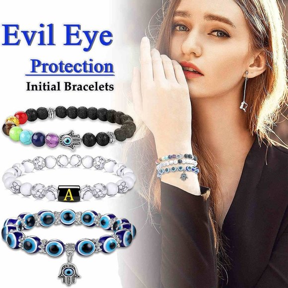 Evil Eye Bracelets Chakra Bracelet Crystals Initial Bracelets Set  UNISEX - Picture 2 of 3